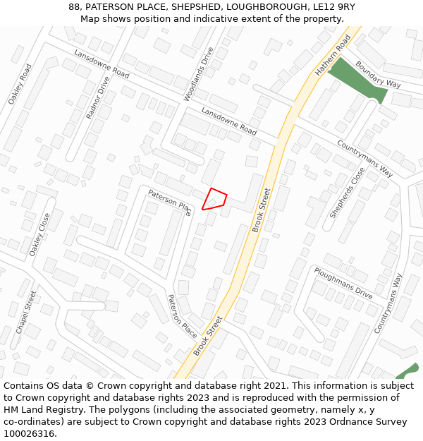 88, PATERSON PLACE, SHEPSHED, LOUGHBOROUGH, LE12 9RY: Location map and indicative extent of plot