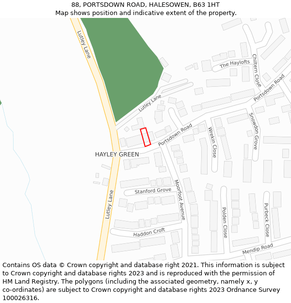 88, PORTSDOWN ROAD, HALESOWEN, B63 1HT: Location map and indicative extent of plot