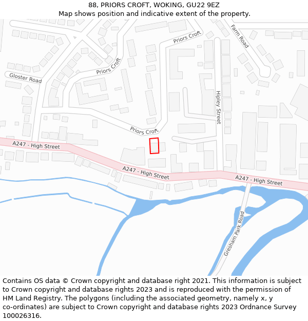 88, PRIORS CROFT, WOKING, GU22 9EZ: Location map and indicative extent of plot