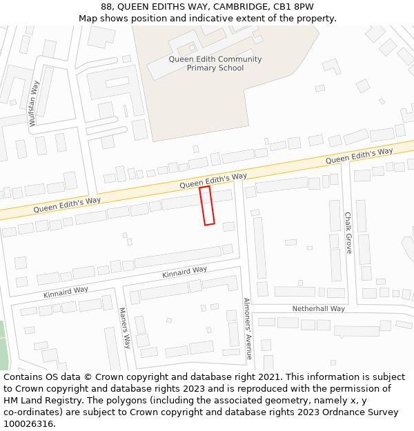 88, QUEEN EDITHS WAY, CAMBRIDGE, CB1 8PW: Location map and indicative extent of plot