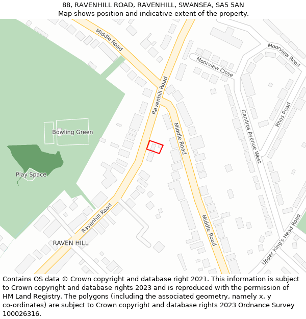 88, RAVENHILL ROAD, RAVENHILL, SWANSEA, SA5 5AN: Location map and indicative extent of plot