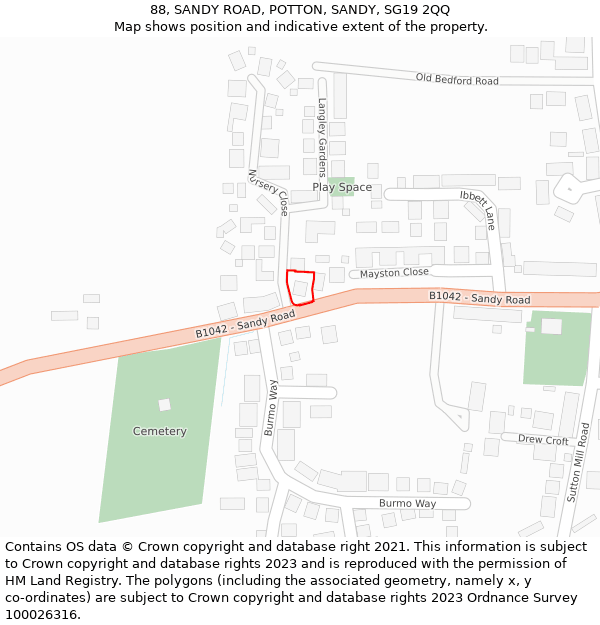 88, SANDY ROAD, POTTON, SANDY, SG19 2QQ: Location map and indicative extent of plot