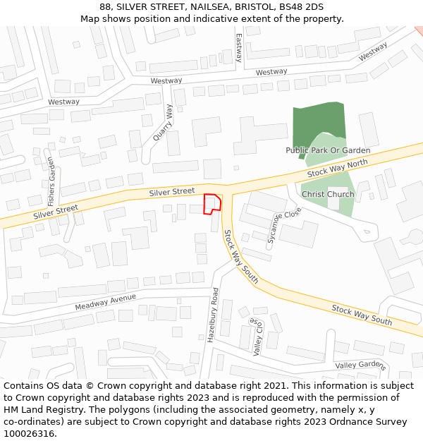 88, SILVER STREET, NAILSEA, BRISTOL, BS48 2DS: Location map and indicative extent of plot