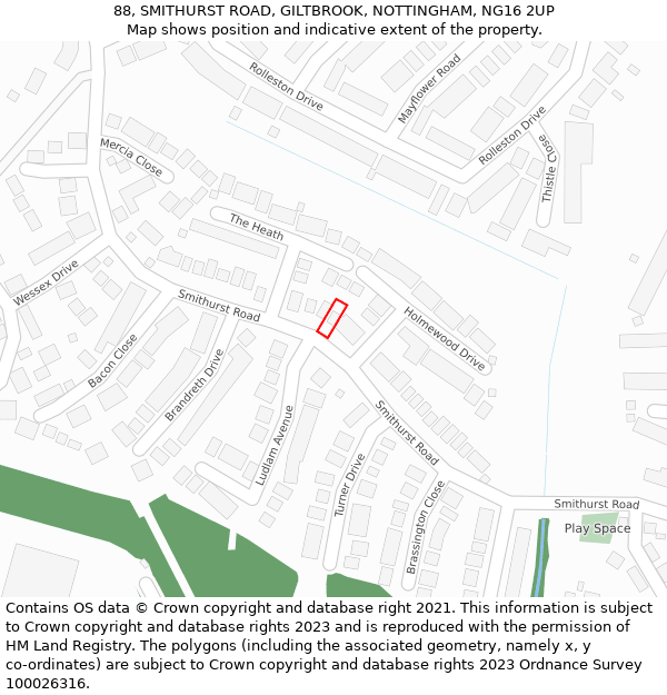 88, SMITHURST ROAD, GILTBROOK, NOTTINGHAM, NG16 2UP: Location map and indicative extent of plot