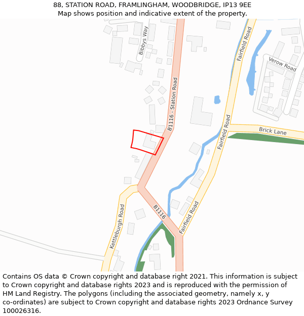 88, STATION ROAD, FRAMLINGHAM, WOODBRIDGE, IP13 9EE: Location map and indicative extent of plot