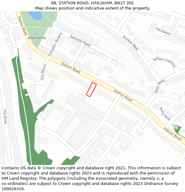 88, STATION ROAD, HAILSHAM, BN27 2EE: Location map and indicative extent of plot