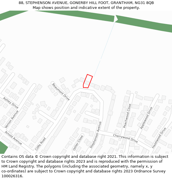 88, STEPHENSON AVENUE, GONERBY HILL FOOT, GRANTHAM, NG31 8QB: Location map and indicative extent of plot