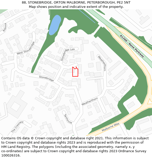 88, STONEBRIDGE, ORTON MALBORNE, PETERBOROUGH, PE2 5NT: Location map and indicative extent of plot