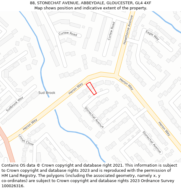 88, STONECHAT AVENUE, ABBEYDALE, GLOUCESTER, GL4 4XF: Location map and indicative extent of plot