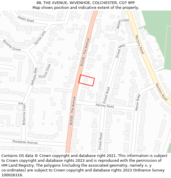 88, THE AVENUE, WIVENHOE, COLCHESTER, CO7 9PP: Location map and indicative extent of plot