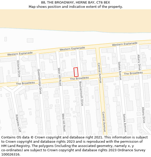 88, THE BROADWAY, HERNE BAY, CT6 8EX: Location map and indicative extent of plot