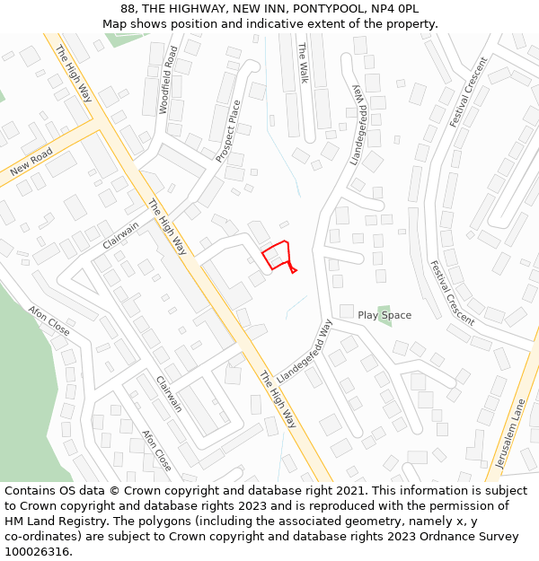 88, THE HIGHWAY, NEW INN, PONTYPOOL, NP4 0PL: Location map and indicative extent of plot