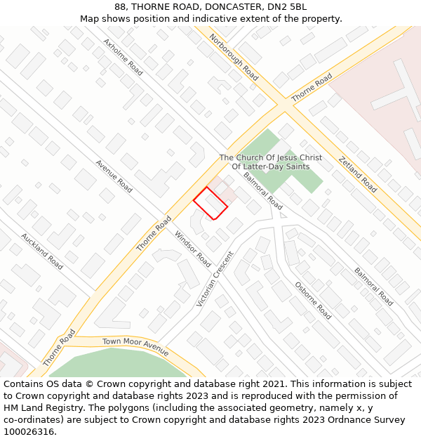 88, THORNE ROAD, DONCASTER, DN2 5BL: Location map and indicative extent of plot