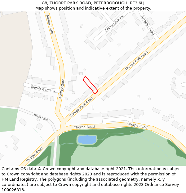 88, THORPE PARK ROAD, PETERBOROUGH, PE3 6LJ: Location map and indicative extent of plot