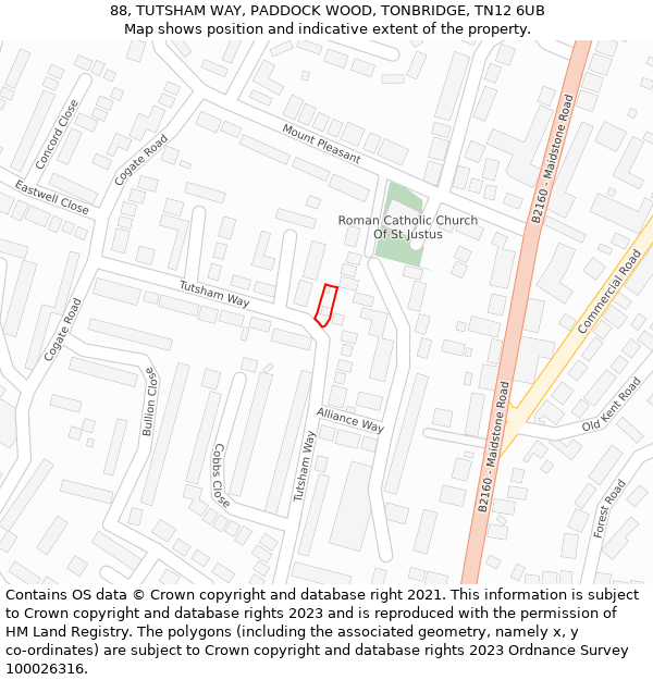 88, TUTSHAM WAY, PADDOCK WOOD, TONBRIDGE, TN12 6UB: Location map and indicative extent of plot