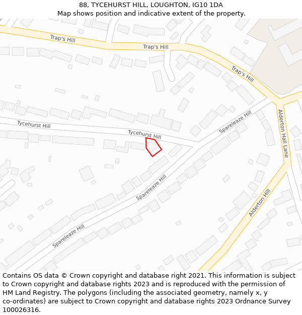 88, TYCEHURST HILL, LOUGHTON, IG10 1DA: Location map and indicative extent of plot