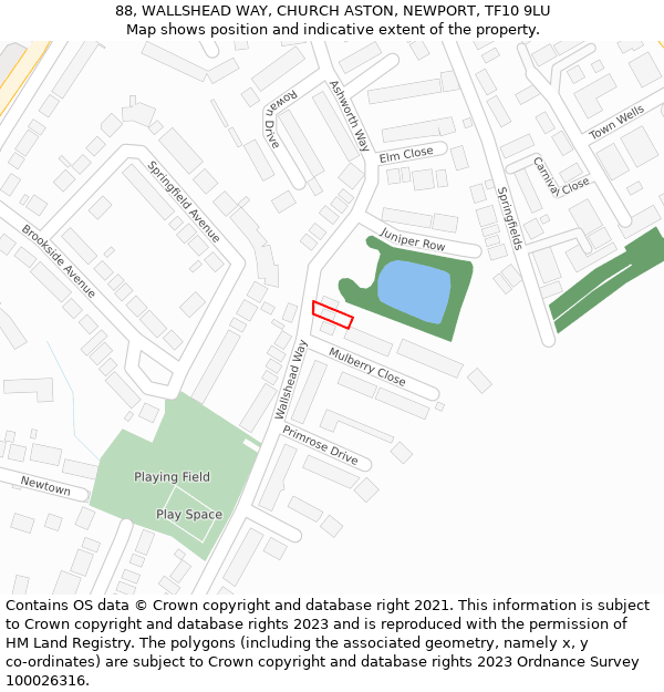 88, WALLSHEAD WAY, CHURCH ASTON, NEWPORT, TF10 9LU: Location map and indicative extent of plot