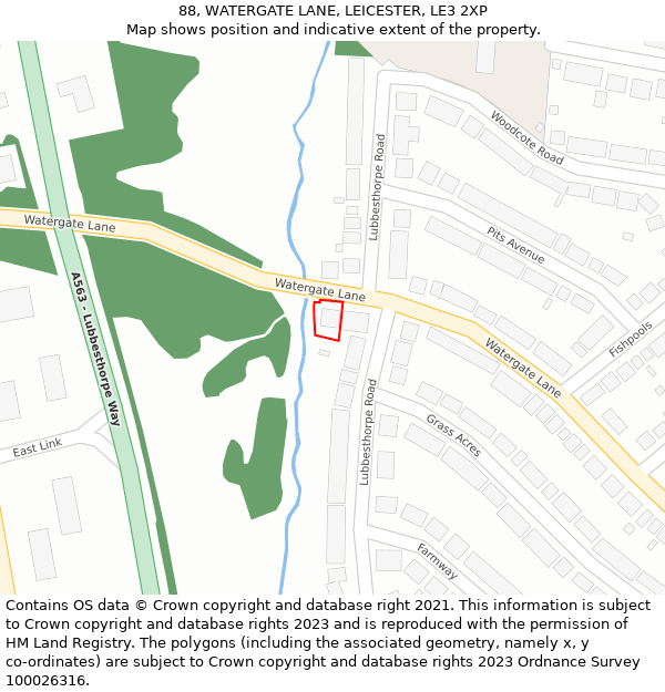 88, WATERGATE LANE, LEICESTER, LE3 2XP: Location map and indicative extent of plot