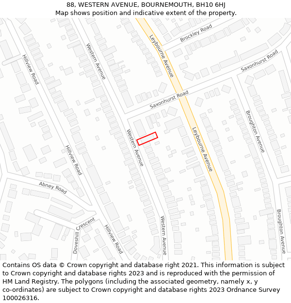 88, WESTERN AVENUE, BOURNEMOUTH, BH10 6HJ: Location map and indicative extent of plot