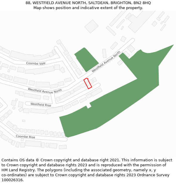 88, WESTFIELD AVENUE NORTH, SALTDEAN, BRIGHTON, BN2 8HQ: Location map and indicative extent of plot