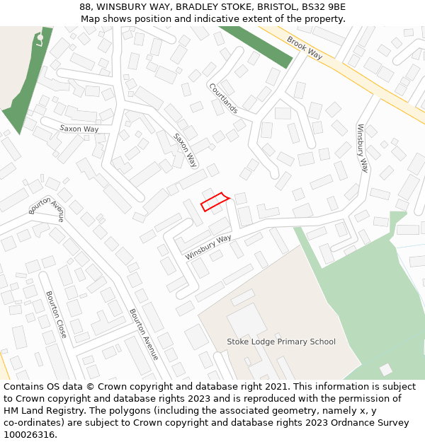 88, WINSBURY WAY, BRADLEY STOKE, BRISTOL, BS32 9BE: Location map and indicative extent of plot