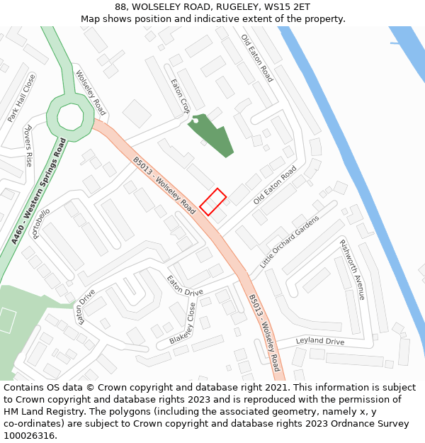 88, WOLSELEY ROAD, RUGELEY, WS15 2ET: Location map and indicative extent of plot