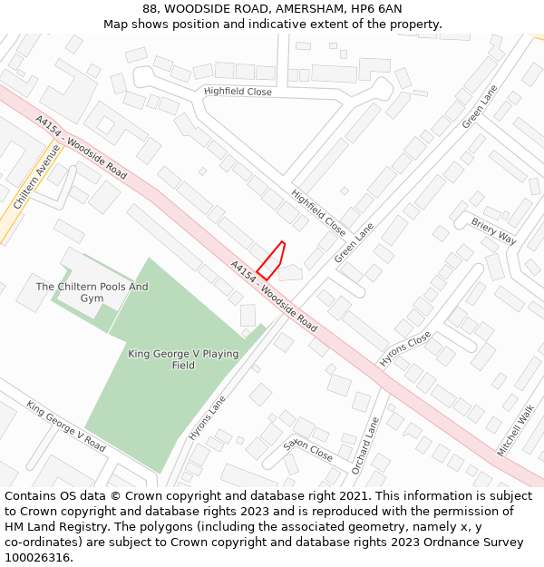 88, WOODSIDE ROAD, AMERSHAM, HP6 6AN: Location map and indicative extent of plot