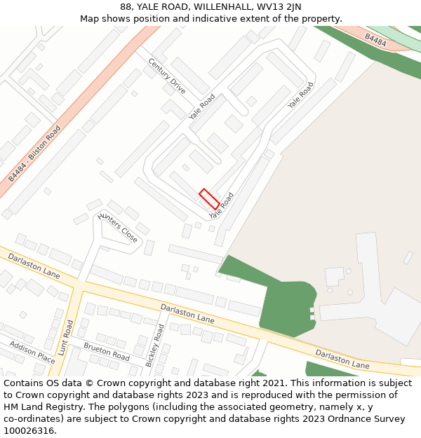 88, YALE ROAD, WILLENHALL, WV13 2JN: Location map and indicative extent of plot