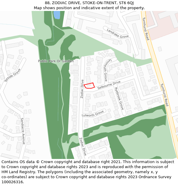 88, ZODIAC DRIVE, STOKE-ON-TRENT, ST6 6QJ: Location map and indicative extent of plot