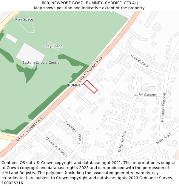 880, NEWPORT ROAD, RUMNEY, CARDIFF, CF3 4LJ: Location map and indicative extent of plot