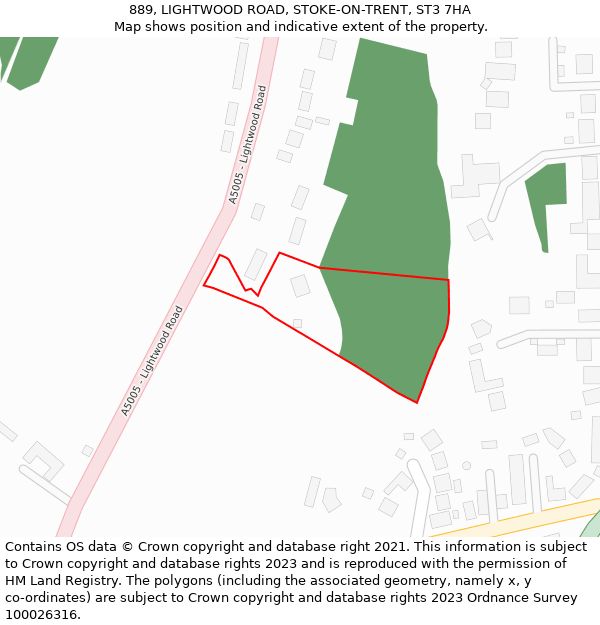889, LIGHTWOOD ROAD, STOKE-ON-TRENT, ST3 7HA: Location map and indicative extent of plot