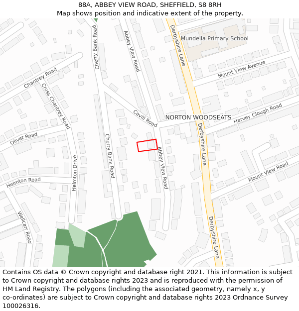 88A, ABBEY VIEW ROAD, SHEFFIELD, S8 8RH: Location map and indicative extent of plot
