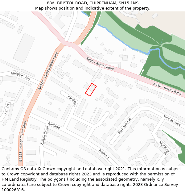 88A, BRISTOL ROAD, CHIPPENHAM, SN15 1NS: Location map and indicative extent of plot