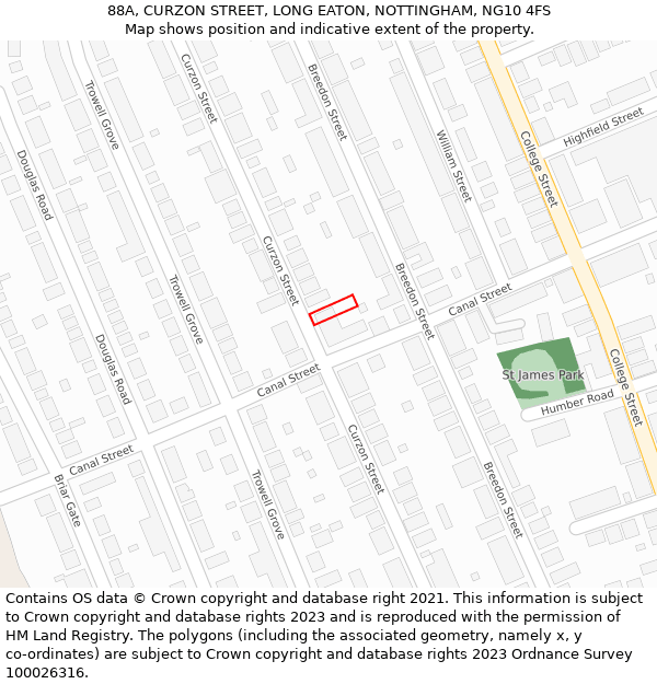 88A, CURZON STREET, LONG EATON, NOTTINGHAM, NG10 4FS: Location map and indicative extent of plot