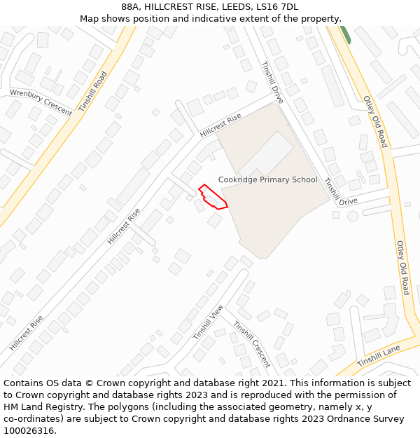 88A, HILLCREST RISE, LEEDS, LS16 7DL: Location map and indicative extent of plot