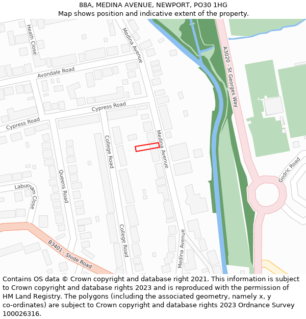 88A, MEDINA AVENUE, NEWPORT, PO30 1HG: Location map and indicative extent of plot