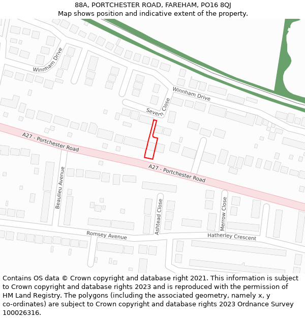 88A, PORTCHESTER ROAD, FAREHAM, PO16 8QJ: Location map and indicative extent of plot