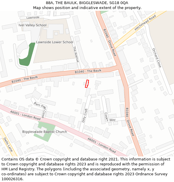 88A, THE BAULK, BIGGLESWADE, SG18 0QA: Location map and indicative extent of plot