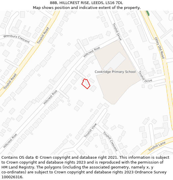 88B, HILLCREST RISE, LEEDS, LS16 7DL: Location map and indicative extent of plot