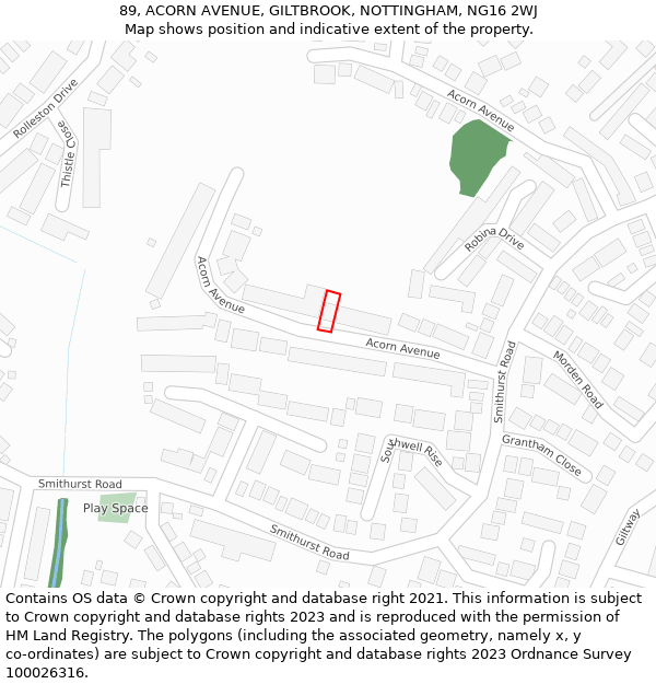 89, ACORN AVENUE, GILTBROOK, NOTTINGHAM, NG16 2WJ: Location map and indicative extent of plot