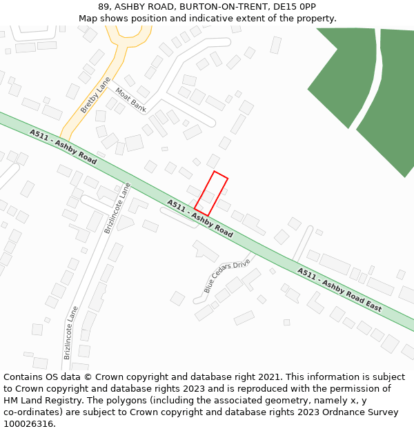 89, ASHBY ROAD, BURTON-ON-TRENT, DE15 0PP: Location map and indicative extent of plot