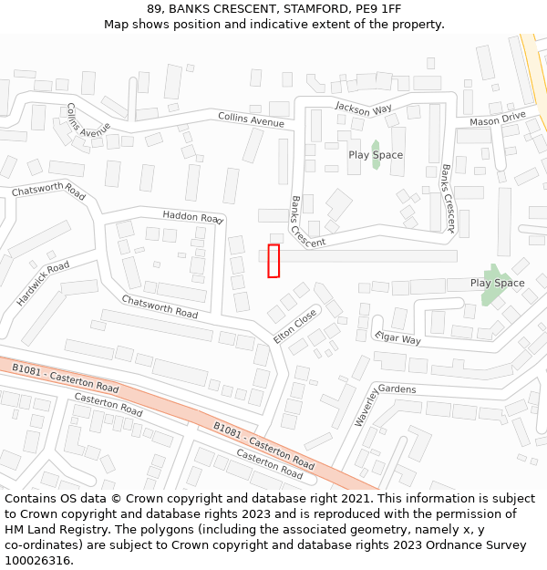 89, BANKS CRESCENT, STAMFORD, PE9 1FF: Location map and indicative extent of plot