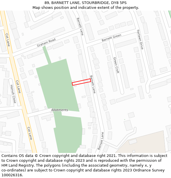 89, BARNETT LANE, STOURBRIDGE, DY8 5PS: Location map and indicative extent of plot