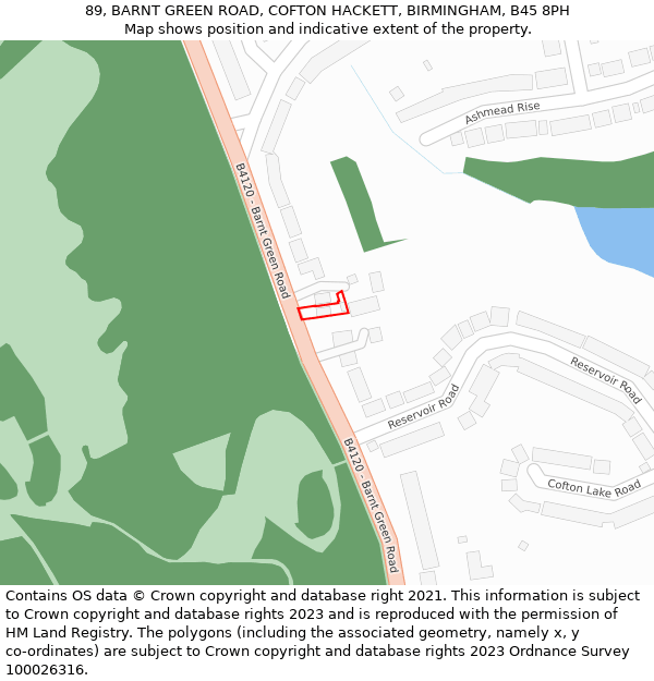 89, BARNT GREEN ROAD, COFTON HACKETT, BIRMINGHAM, B45 8PH: Location map and indicative extent of plot