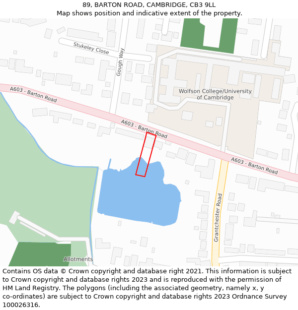 89, BARTON ROAD, CAMBRIDGE, CB3 9LL: Location map and indicative extent of plot