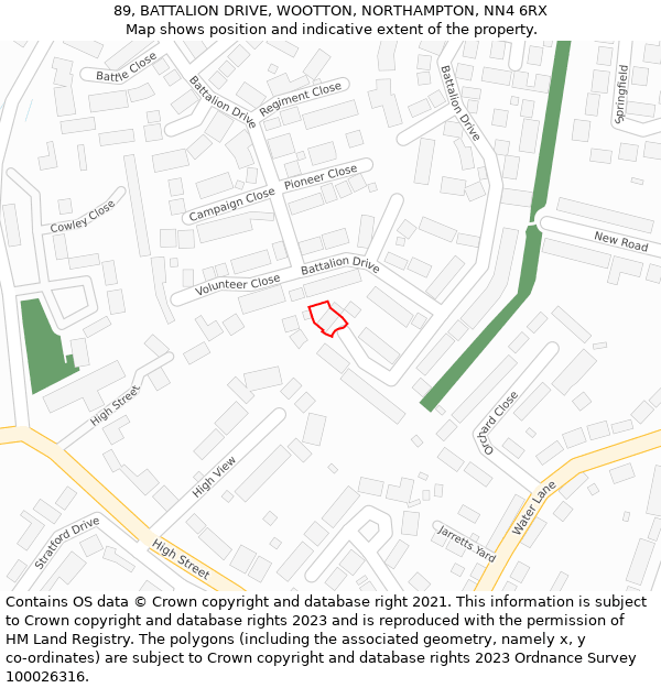 89, BATTALION DRIVE, WOOTTON, NORTHAMPTON, NN4 6RX: Location map and indicative extent of plot