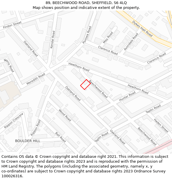 89, BEECHWOOD ROAD, SHEFFIELD, S6 4LQ: Location map and indicative extent of plot