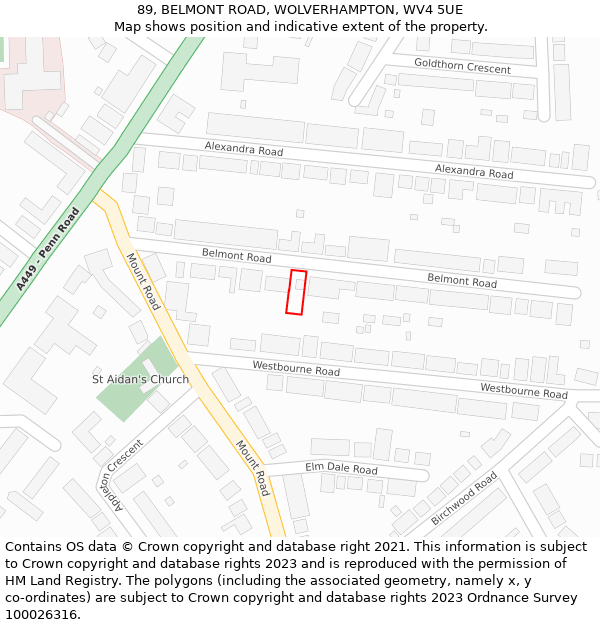 89, BELMONT ROAD, WOLVERHAMPTON, WV4 5UE: Location map and indicative extent of plot