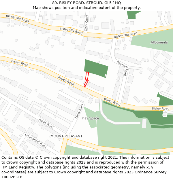 89, BISLEY ROAD, STROUD, GL5 1HQ: Location map and indicative extent of plot