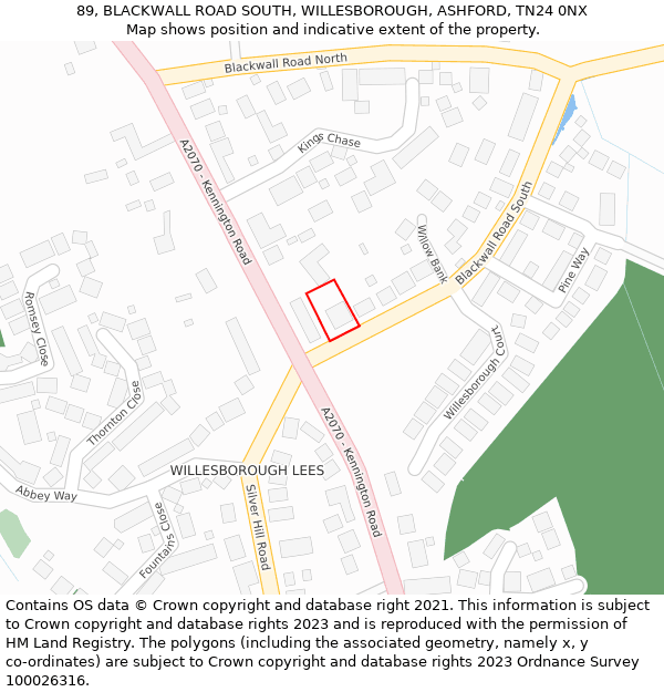 89, BLACKWALL ROAD SOUTH, WILLESBOROUGH, ASHFORD, TN24 0NX: Location map and indicative extent of plot